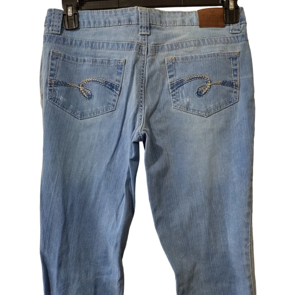 Justice Jeans Juniors 16.5 Simply‎ Low Slim Fit Light Wash Denim Heart Blue Y2K